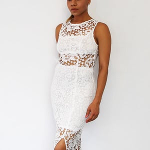 Sleeveless Hollow Slim Lace Dress - White