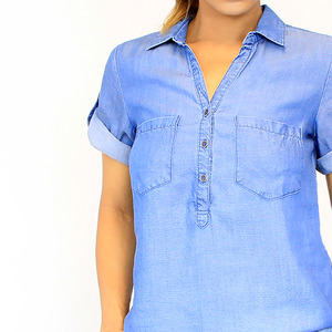 Tencel 3-Buttoned Rolled Sleeves Tunic - Dark