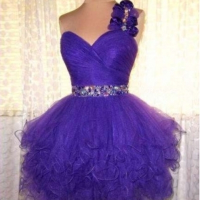 Cheap homecoming dress, one shoulder homecoming dress, purple prom dress, junior prom dress, party dress, pd15389