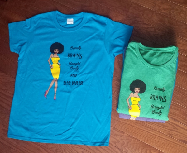 Sapphire Blue Beauty and Brains Natural Hair T-shirt