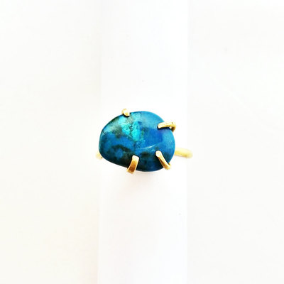 Chrysocolla turquoise hand forged brass ring