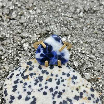 Sodalite brass hand forged ring size 7