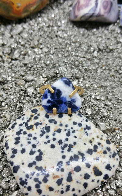 Sodalite Brass Hand Forged Ring size 7