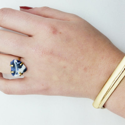 Sodalite brass hand forged ring size 7