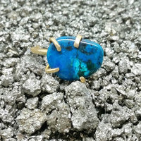 Chrysocolla Turquoise Hand Forged Brass Ring - Thumbnail 1