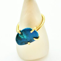 Chrysocolla Turquoise Hand Forged Brass Ring - Thumbnail 4