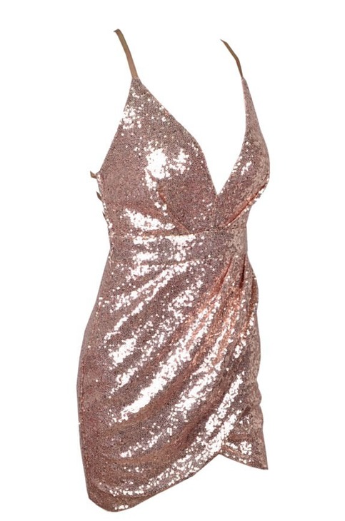 Cut Out Gold Sequined V-Neck Dress