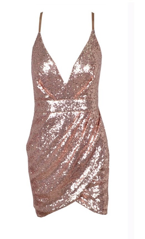 Cut Out Gold Sequined V-Neck Dress