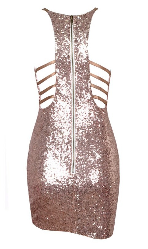 Cut Out Gold Sequined V-Neck Dress