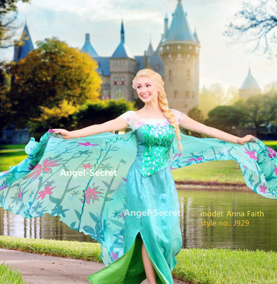 J929 FROZEN FEVER ELSA green dress whole set