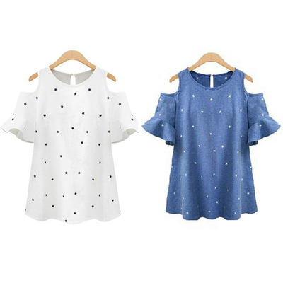 Xl-4xl blue/white plus size star cute summer shirt sp152406