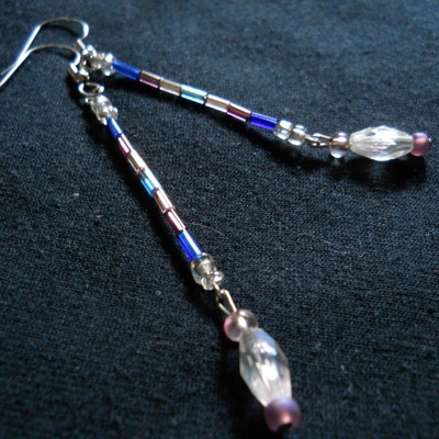 Blue and pink bead dangle earrings