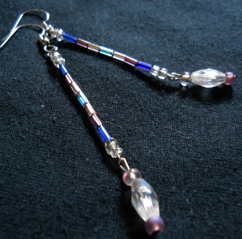 Blue and Pink Bead Dangle Earrings