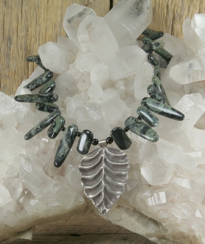 Kambaba Jasper and Onyx with Hill Tribe Silver Leaf focal point