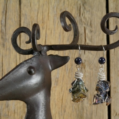 Bismuth and blue sapphire earrings