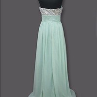 long bridesmaid dress, mint bridesmaid dress, cheap prom dress, sweet heart prom dress, sleeveless bridesmaid dress, PD15366 - Thumbnail 2