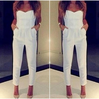 Design spaghetti strap chic white jumpsuit   40520