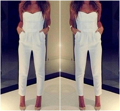 Design Spaghetti Strap Chic White Jumpsuit   40520