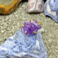 Raw Amethyst Brass Ring Size 7.5 - Thumbnail 1