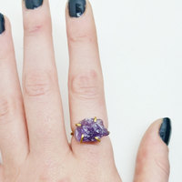 Raw Amethyst Brass Ring Size 7.5 - Thumbnail 2