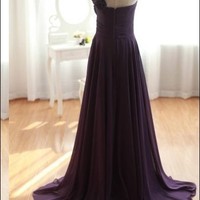 Purple bridesmaid dress, one shoulder bridesmaid dress, elegant bridesmaid dress, cheap bridesmaid dress,custom bridesmaid dress, PD15349 - Thumbnail 2