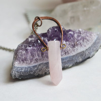 Rose Quartz Necklace, Rose Quartz Amulet, Copper Necklace, Pink Necklace, Love Stone, Spells, Pink Jewelry - Thumbnail 3