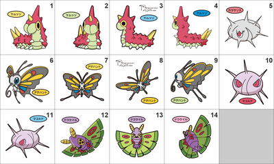 265, 266, 267, 268, 269 Wurmple, Silcoon, Beautifly, Cascoon, Dustox Pan Stickers Pokemon