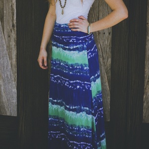 Blue & Teal Tie Dye Maxi Skirt - Thumbnail 1