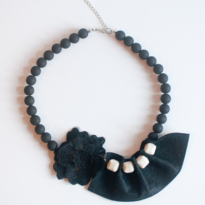 Black felt lace flower necklace nl0918