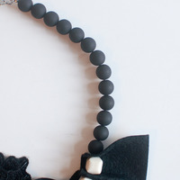 Black Felt Lace Flower Necklace NL0918 - Thumbnail 4