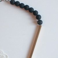 White Lace Black Beads Necklace NL0919 - Thumbnail 2