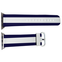 Apple Watch Band, Genuine Leather Strap Wrist Band Replacement with Adapter Metal Clasp for Apple Watch 38mm 42mm All models (Blue Stripe WB01) - Thumbnail 1