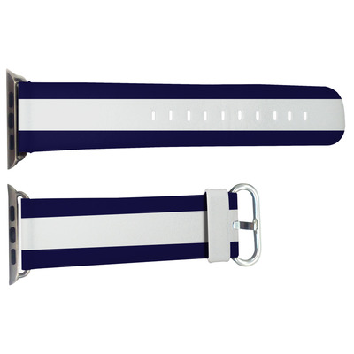 Apple watch band, genuine leather strap wrist band replacement with adapter metal clasp for apple watch 38mm 42mm all models (blue stripe wb01)