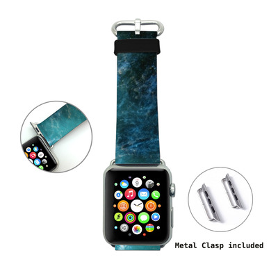 Apple watch band, genuine leather strap wrist band replacement with adapter metal clasp for apple watch 38mm 42mm all models (galaxy wb02)