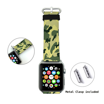 Apple watch band, genuine leather strap wrist band replacement with adapter metal clasp for apple watch 38mm 42mm all models (olive green wb05) - Thumbnail 4