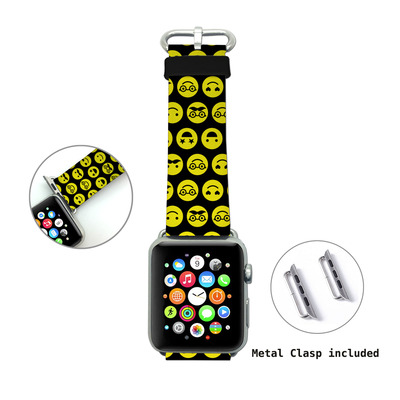 Apple watch band, genuine leather strap wrist band replacement with adapter metal clasp for apple watch 38mm 42mm all models (yellow icon wb06)