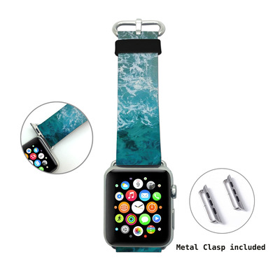 Apple Watch Band, Genuine Leather Strap Wrist Band Replacement with Adapter Metal Clasp for Apple Watch 38mm 42mm All models (Beach and Ocean WB10)