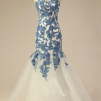 Long prom dress, lace prom dress, sweetheart prom dress, mermaid prom dress, evening dress, lace up back prom dress, PD15315 - Thumbnail 1