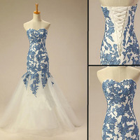 Long prom dress, lace prom dress, sweetheart prom dress, mermaid prom dress, evening dress, lace up back prom dress, PD15315 - Thumbnail 2