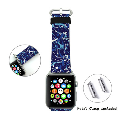 Apple watch band, genuine leather strap wrist band replacement with adapter metal clasp for apple watch 38mm 42mm all models (blue paint wb11)