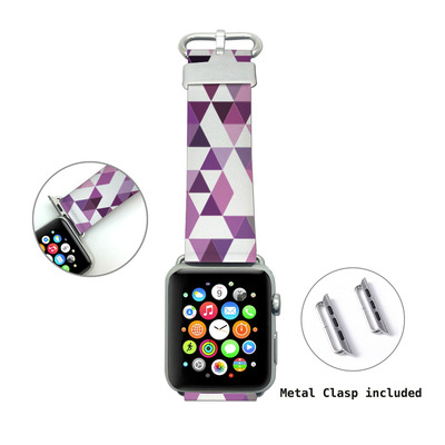 Apple Watch Band, Genuine Leather Strap Wrist Band Replacement with Adapter Metal Clasp for Apple Watch 38mm 42mm All models (Purple Triangle WB13)