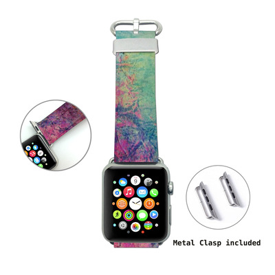 Apple watch band, genuine leather strap wrist band replacement with adapter metal clasp for apple watch 38mm 42mm all models (watercolor wb14) - Thumbnail 1