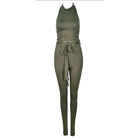 Olive Green High Collar Jumpsuit