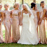 long champagne bridesmaid dresses, sparkle bridesmaid dress, glittery sequin bridesmaid dress, mermaid bridesmaid dress, BD14374 - Thumbnail 2