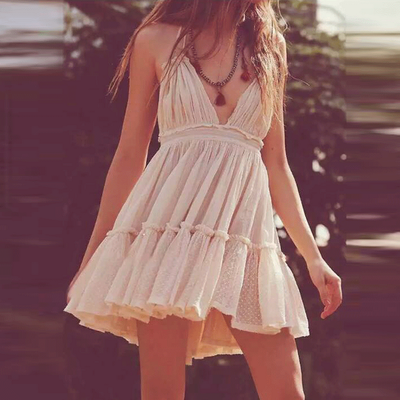 Sexy v-neck sleeveless white dress  52118