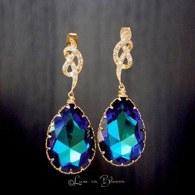 Large bridal earrings in heliotrope swarovski drops- style # e159-h
