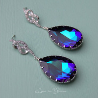 Large Bridal Earrings In Heliotrope Swarovski Drops- Style # E159-H - Thumbnail 1