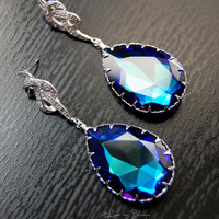 Large Bridal Earrings In Heliotrope Swarovski Drops- Style # E159-H - Thumbnail 2