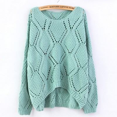 Green large rhombic hollow sweet sweater  71909