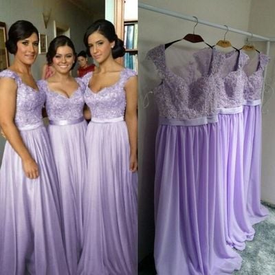 Long bridesmaid dresses, lilac bridesmaid dress, lace bridesmaid dress, modest bridesmaid dress, bridesmaid dress 2018, bd145381
